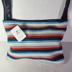 Handwoven Ortegas Wool Shoulder Bag With Striped Pattern Satin Lining